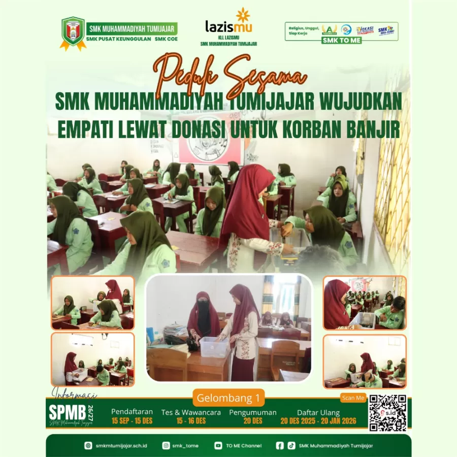 PEDULI SESAMA, SMK MUHAMMADIYAH TUMIJAJAR WUJUDKAN EMPATI LEWAT DONASI UNTUK KORBAN BANJIR