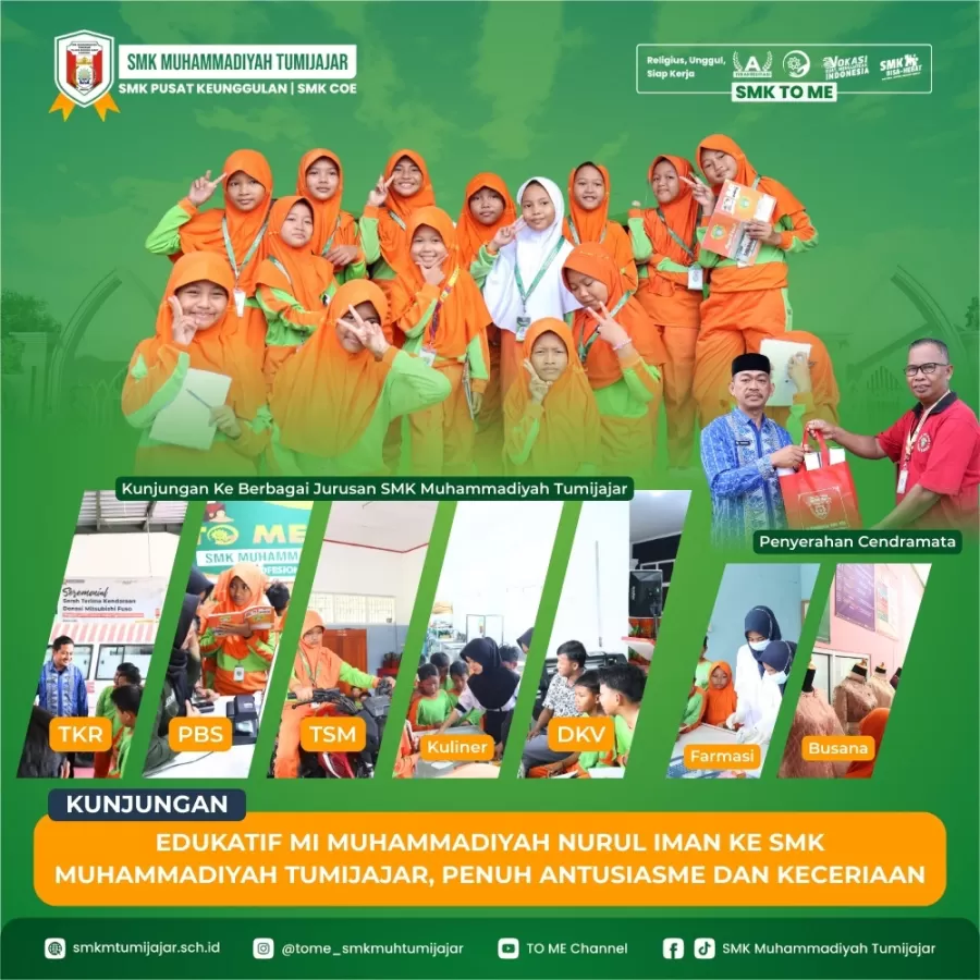 KUNJUNGAN EDUKATIF MI MUHAMMADIYAH NURUL IMAN KE SMK MUHAMMADIYAH TUMIJAJAR, PENUH ANTUSIASME DAN KECERIAAN