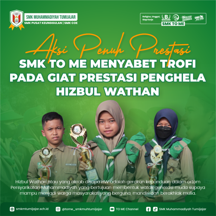 AKSI PENUH PRESTASI! SMK TO ME MENYABET TROFI PADA GIAT PRESTASI PENGHELA HIZBUL WATHAN LAMPUNG TIMUR