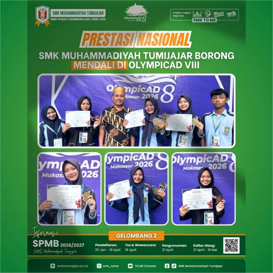 Prestasi Nasional! SMK Muhammadiyah Tumijajar Borong Medali di OlympicAD VIII
