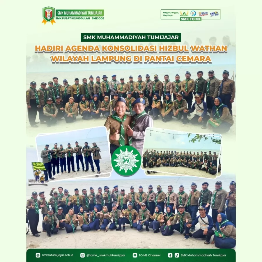 SMK MUHAMMADIYAH TUMIJAJAR HADIRI AGENDA KONSOLIDASI HIZBUL WATHAN WILAYAH LAMPUNG DI PANTAI CEMARA