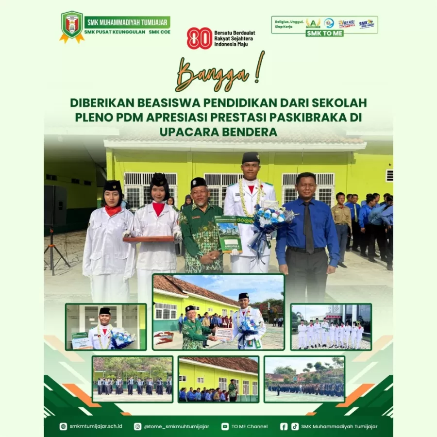 BANGGA! DIBERIKAN BEASISWA PENDIDIKAN DARI SEKOLAH PLENO PDM APRESIASI PRESTASI PASKIBRAKA DI UPACARA BENDERA
