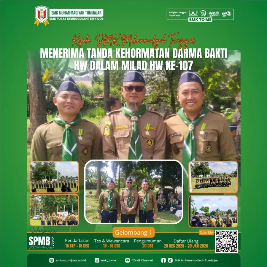 KEPALA SMK MUHAMMADIYAH TUMIJAJAR MENERIMA TANDA KEHORMATAN DARMA BAKTI HW DALAM MILAD HW KE-107