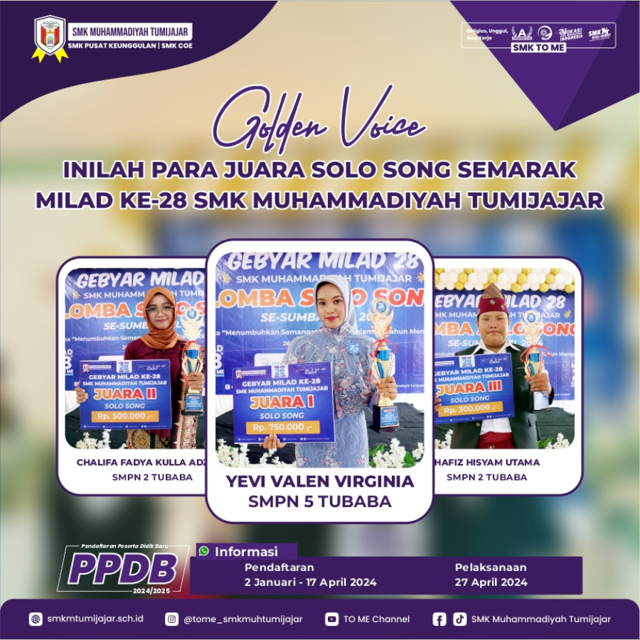 GOLDEN VOICE! INILAH PARA JUARA SOLO SONG SEMARAK MILAD KE-28 SMK MUHAMMADIYAH TUMIJAJAR