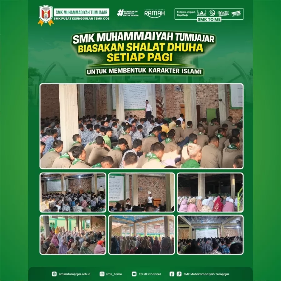 SMK Muhammadiyah Tumijajar Biasakan Shalat Dhuha Setiap Pagi untuk Membentuk Karakter Islami