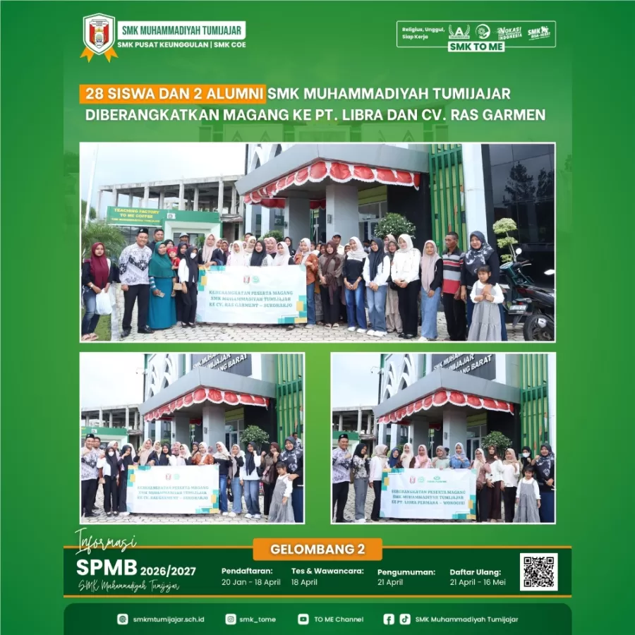 28 Siswa dan 2 Alumni SMK Muhammadiyah Tumijajar Diberangkatkan Magang ke PT LIBRA dan CV Ras Garmen
