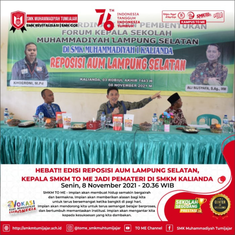 HEBAT!! EDISI REPOSISI AUM LAMPUNG SELATAN, KEPALA SMKM TO ME JADI PEMATERI DI SMKM KALIANDA