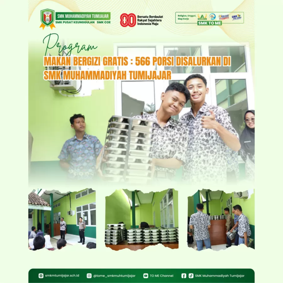 PROGRAM MAKAN BERGIZI GRATIS: 566 PORSI DISALURKAN DI SMK MUHAMMADIYAH TUMIJAJAR