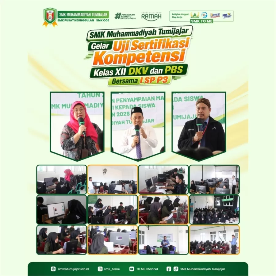 SMK Muhammadiyah Tumijajar Gelar Uji Sertifikasi Kompetensi Kelas XII DKV dan PBS Bersama LSP P3