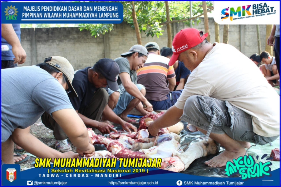 MEMAKNAI IDUL ADHA 1440 H DENGAN BERKURBAN, DUA EKOR SAPI KELUARGA BESAR SMK MUTU PAGI INI BERHASIL DISEMBELIH