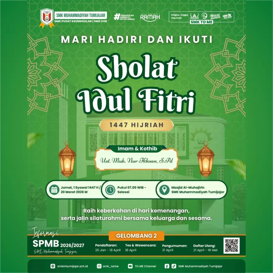 Rayakan Hari Kemenangan, SMK Muhammadiyah Tumijajar Undang Masyarakat Sholat Idul Fitri Bersama