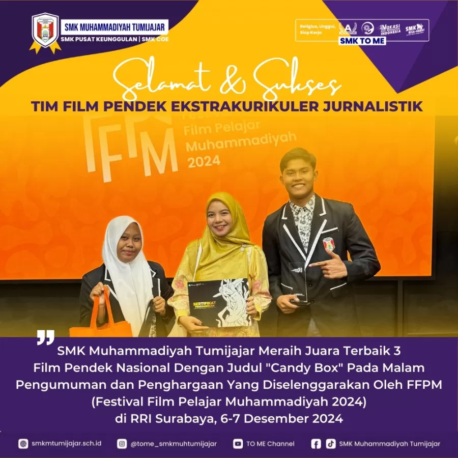 TIM EKSTRAKURIKULER JURNALISTIK RAIH JUARA TERBAIK 3 FILM PENDEK PADA FFPM NASIONAL 2024 DI SURABAYA